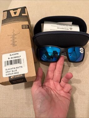 Costa Blackfin Matte Gray Blue Mirror Sunglasses